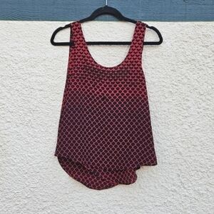 Club Monaco black and red silk faux wrap back beaded sleeveless blouse XS